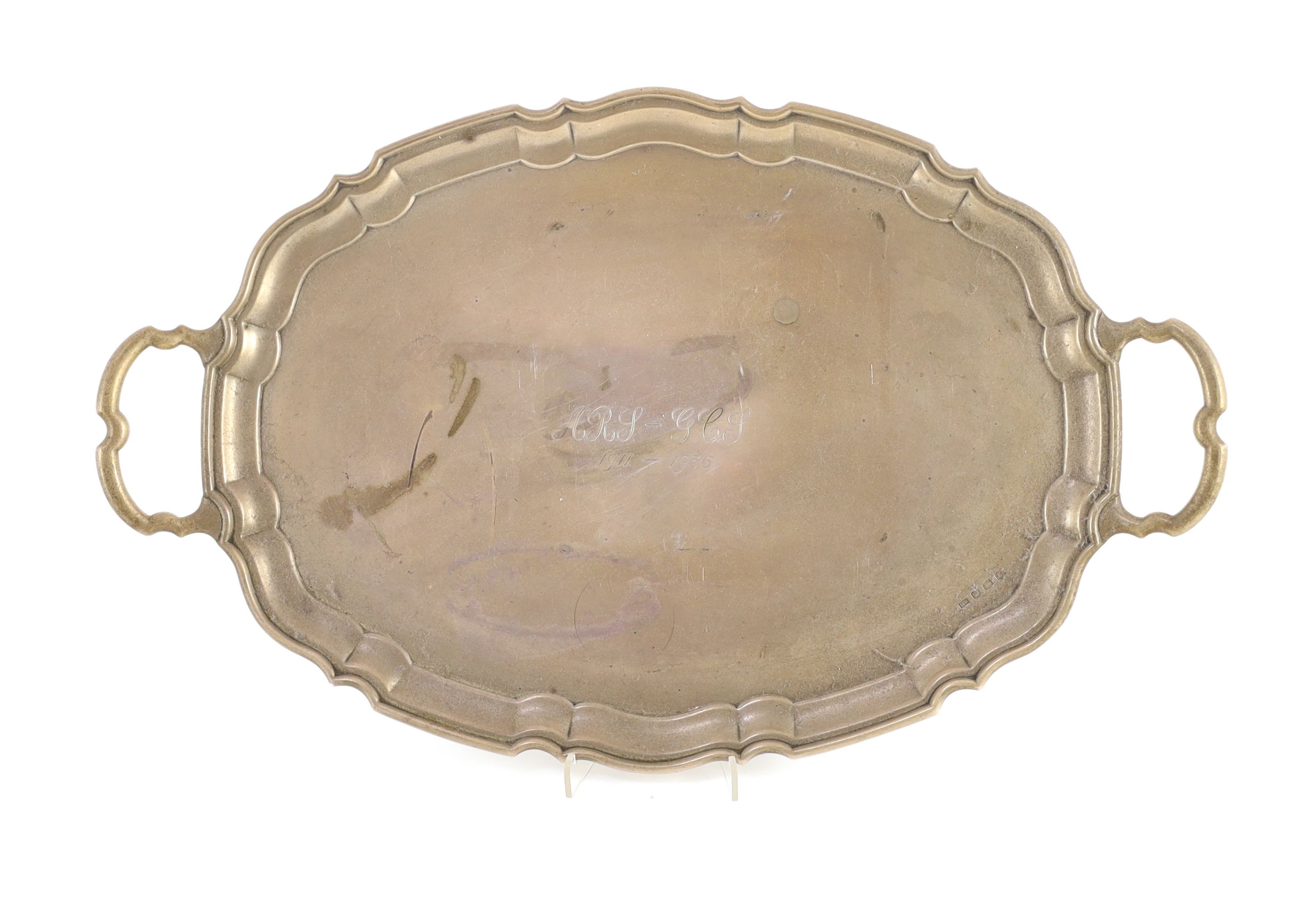 A 1930's silver two handled oval tea tray, by Viner's Ltd